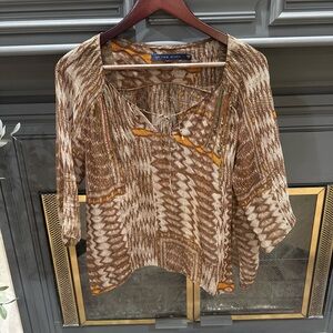 Of Two Minds Bohemian Brown Printed Blouse With Rhinestone Details P